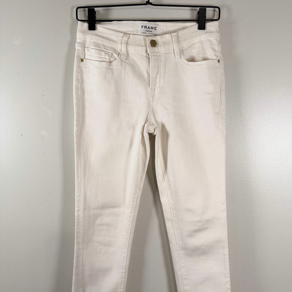Frame Denim Le Skinny De Jeanne Blanc White Stretch Denim Mid Rise Womens Sz 28 - Picture 4 of 11